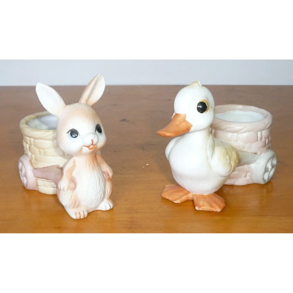 Lot 2 Easter Votive Candle Holder Bunny + Duck with Cart Basket Price Products